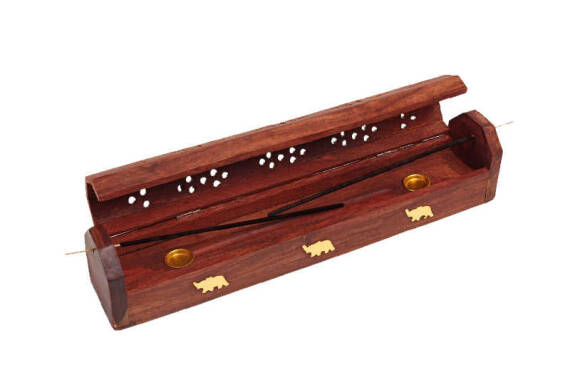 Wooden Lid Incense Holder with Small Compartment - 4