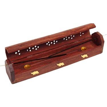 Wooden Lid Incense Holder with Small Compartment - 5